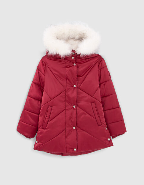 Doudoune bordeaux nylon matelassé fourrée à capuche fille - IKKS