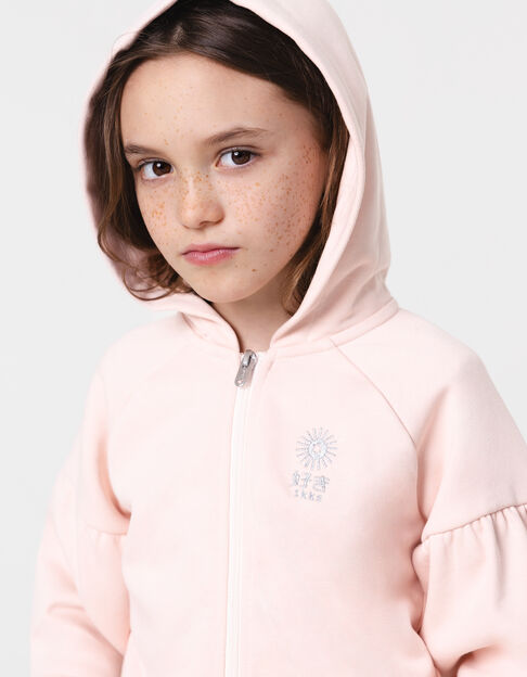 Cárdigan rosa cremallera bordado capucha niña - IKKS